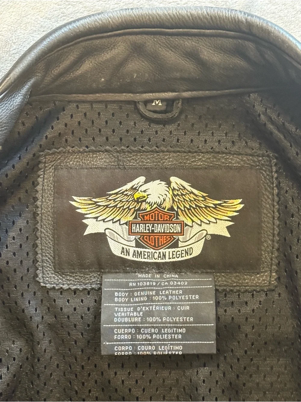 Harley-Davidson Black Leather Jacket with Orange and Cream Racing Stripes